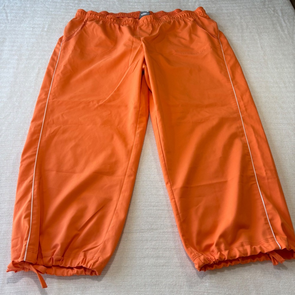Nike Womens XL Orange Athletic Capri Pants White Piping Track Joggers 215918-807